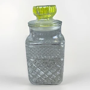 Barattolo biscotti barattolo vetro modello diamante 9,5" ancoraggio vintage coperchio giallo - Foto 1 di 7