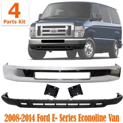 Front Bumper Chrome +Valance + Brackets For 2008-14 Ford E- Series Econoline Van - Imagem 1 de 4