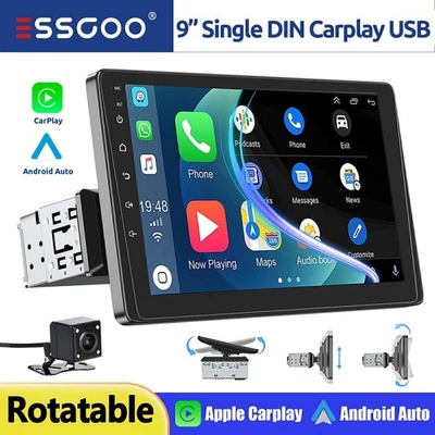 Single 1 DIN 9" Car Radio Wireless Apple CarPlay/Android Auto MP3 USB Radio +CAM - Image 1 of 4
