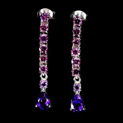 Pendientes de plata esterlina Black Friday pera amatista rodolita granate joyería Foto 1 de 4