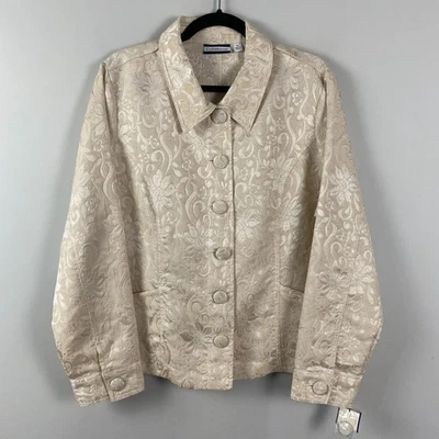 Chaqueta Croft & Barrow Botón Delantero Manga Larga Talla XL Beige Brocado Floral Foto 1 de 4