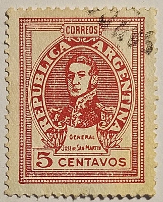 Argentina Circa 1945, Gen Jose de San Martin, Used, 5 Centavos, #547, FREE SHIP  - Image 1 of 4