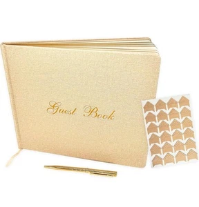 Wedding Engagement Guest Book 7x9” Elegant Gold Photo Album 100 Blank Page - Picture 1 of 8