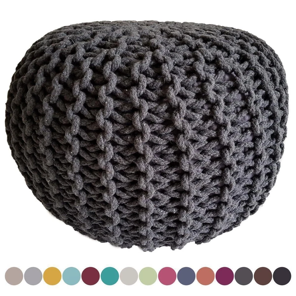 Strickhocker Pouf Sitzpouf Sitzpuff Grobstrick Pouf Bodenkissen Ø 45cm - Bild 1 von 4