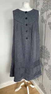 Wrap London Linen Chambray Blue/grey A Line Dress Size Uk 12 Pockets - Picture 1 of 9