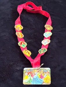 Disney Parks Pin Storybook Princess Hearts Jeweled Set 8 Pins & Princess Lanyard - Picture 1 of 16