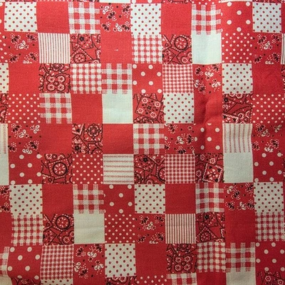 29 1/2"x 44" Piece Vintage Red Bandana Checkerboard 100% Cotton Quilting Fabric - Image 1 of 4