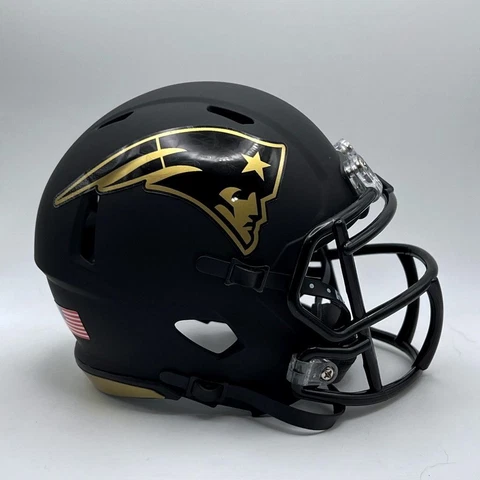 New England Patriots CUSTOM Matte Black - Metallic Gold Mini Football Helmet Cover