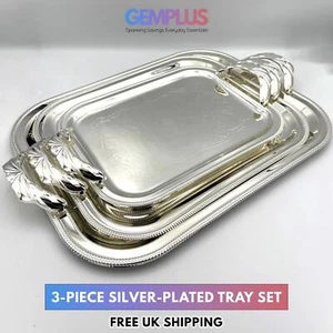 GEM+ | Premium 3-teiliges versilbertes Vintage Tablett Set - elegant robust stark - Bild 1 von 7