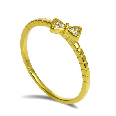 Gold Plated Sterling Silver CZ Crystal Bow Stacking Ring Size J - V - Image 1 of 2