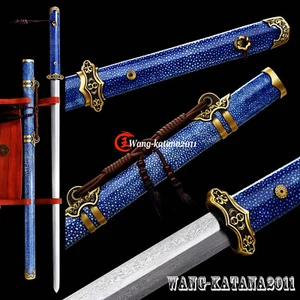 40'' Tang Dynasty Chinese Jian Damascus Folded Steel Straight Double Edge Sword - Picture 1 of 10