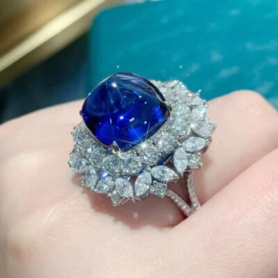 Nuevos anillos de lujo de piedras preciosas de plata clásicos de topacio azul torre grande de azúcar para mujeres niñas Foto 1 de 4
