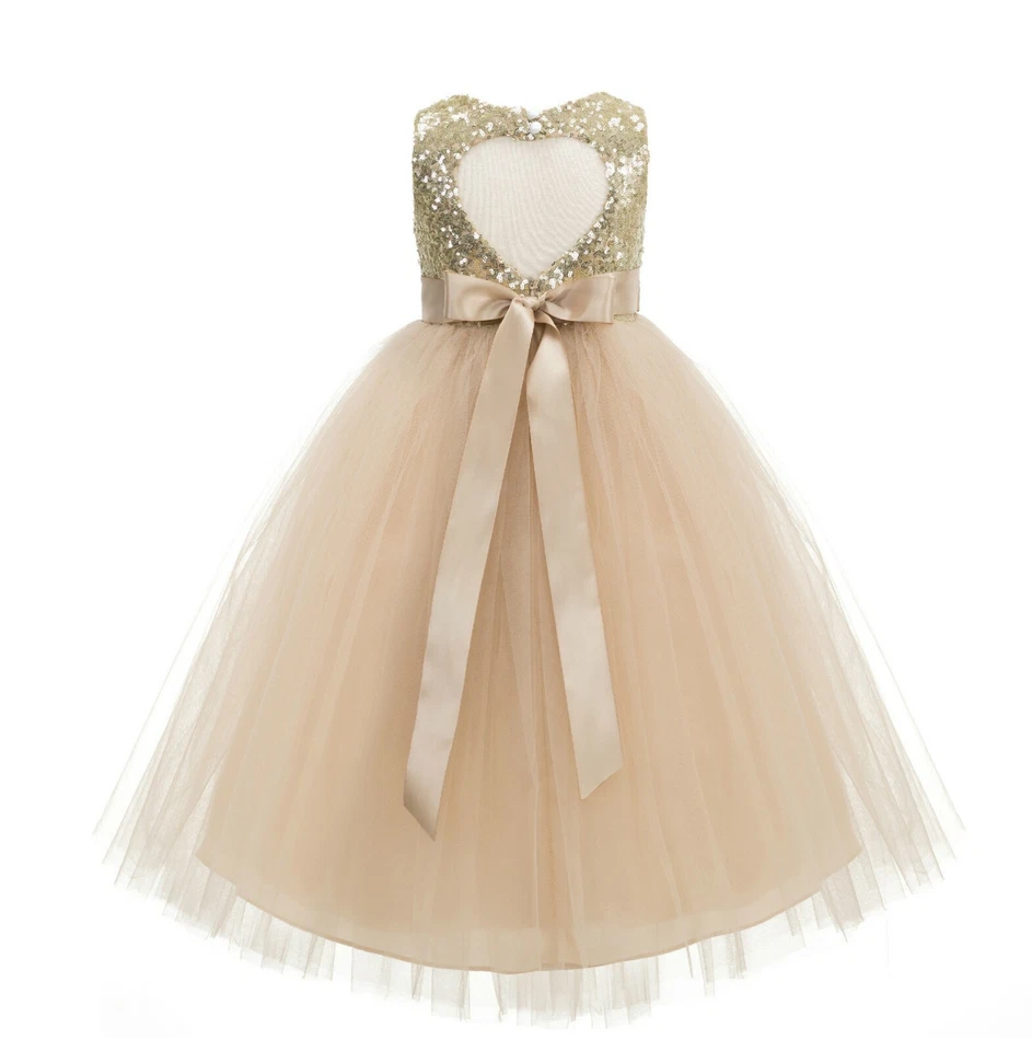 Vestido de lentejuelas con recorte en corazón flor niña vestido formal padre hija vestidos de baile Foto 1 de 1