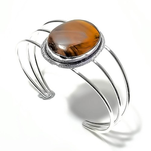 VALENTINO Bracciale Braccialetto Bracciale Gioielli Argento Sterling 925 Pietra Preziosa Occhio di Tigre Regolabile