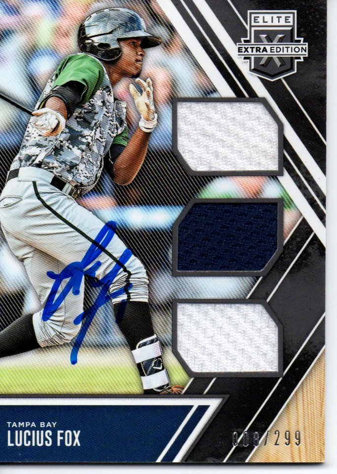 Lucius Fox Tampa Bay Rays 2017 Panini Elite Triple Jersey Relic Signed Card - Image 1 of 1