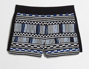 RARE J Crew Factory Bright Blue & Black Tribal Printed Drapey Shorts Size 2 *EUC