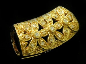 P026 Genuine 18ct 18K SOLID Yellow GOLD NATURAL DIAMOND Pendant Blossoms Slider - Picture 1 of 4
