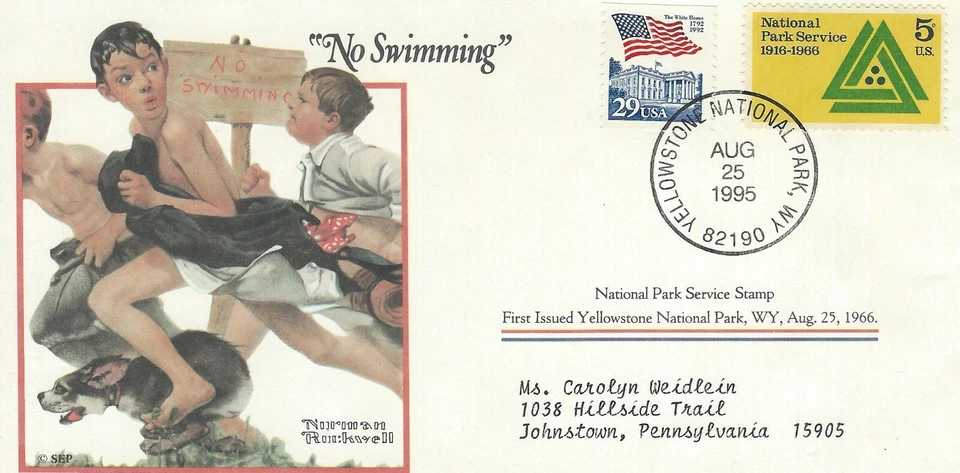 VINTAGE First Day of Issue US postage Norman Rockwell - No Swimming - Image 1 of 2