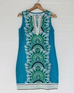 New York & Company Paisley Print Dress Sz S Turquoise Bodycon Vacation Resort - Picture 1 of 9