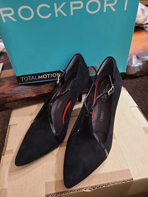 Zapatos de salón Rockport T-Strap Total Motion de gamuza negra, V81927, para mujer 10M, nuevos en caja Foto 1 de 4
