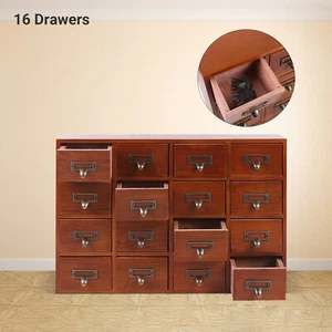 Wood Apothecary Medicine Cabinet Label Holder Organizer Card Catalog 16-Drawers - Picture 1 of 13