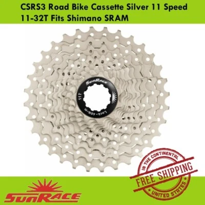 SunRace CSRS3 Road Bike Cassette Silver 11 Speed 11-32T Fits Shimano SRAM - Image 1 of 2