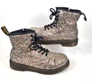 Botas Dr Martens 1460 Brillo Reino Unido 3 Plata UE 36 Cremallera y Encaje AW501 - Imagen 1 de 17