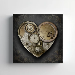 Herz Steampunk Leinwanddruck Wandkunst, stilvolle Wohnkultur Wandhängung - Bild 1 von 12
