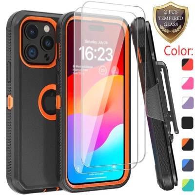 For iPhone 15 14 13 12 11 Pro MAX Shockproof Defender Belt Case+Screen Protector - Image 1 of 4