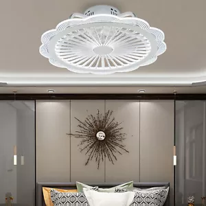 19.7" Flush Mount Modern Ceiling Fan with Light Dimmable LED Chandelier + Remote - Picture 1 of 11