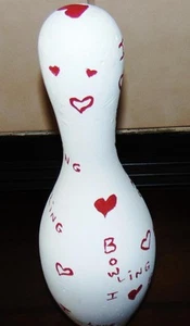 Vintage BOWLING PIN Hand Painted Art Decor I LOVE BOWLING Plastic over WOOD AMF - Picture 1 of 11