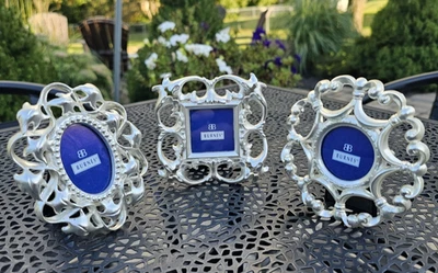 Set/ 3 - Burnes of Boston Silver Small Frames Ornate Round Square Oval Pictures - Image 1 of 4