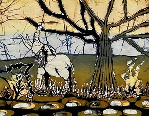 Handgefertigter Batikstoff Elefant in seinem natürlichen Lebensraum 24” x 19” rohe Kanten - Bild 1 von 11