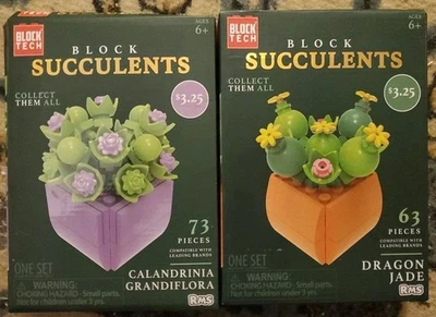 Lot of 2 Block Tech Block Succulents Dragon Jade Calandrinia Grandiflora NEW - Image 1 of 2