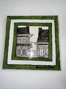 Vtg Jacques De Clercq New Orleans Architecture Hand Painted Tile Wall Art Signed - Picture 1 of 4