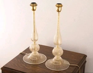 Set of 2 Murano glass table lamps with gold leaf, handmade Made in Italy - Picture 1 of 5