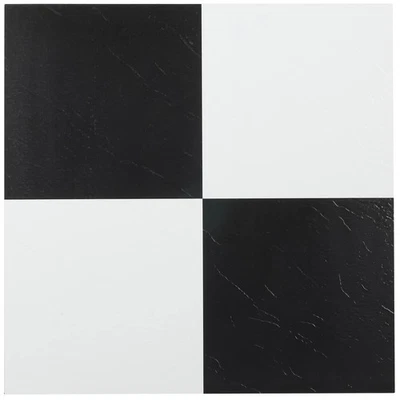 Tivoli Self Adhesive Vinyl Floor Tiles, 45 Tiles - 12" x 12", Black & White -... - Image 1 of 3