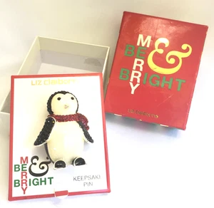 Liz Claiborne 3 D Penrguin Christmas Brooch Pin Mint in box - Picture 1 of 6