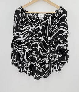 Joseph Ribkoff Chiffon Art To Wear Floral Ruffled Sleeve Blouse Sz 10 Preppy - Picture 1 of 9
