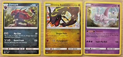 Shining Rayquaza Sun & Moon Shining Legends PLUS Mewtwo SM77 Zoroark SM89 - NMLP - Image 1 of 2