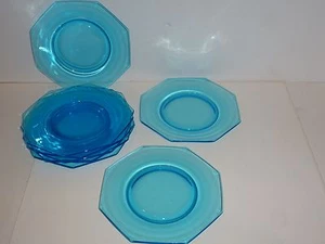 Elegant Set 8 Octagon Plates, Sapphire Blue Glass - Picture 1 of 10
