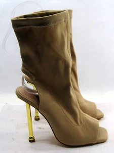 LILIANA skintone 4.5"Stiletto GOLD  heel  PEEP toe ankle boot  women size 5.5 - Picture 1 of 7