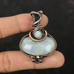Women Day Sale Rainbow Moonstone Wire Wrapped Pendant Copper For Girls 2.13" - Picture 1 of 7