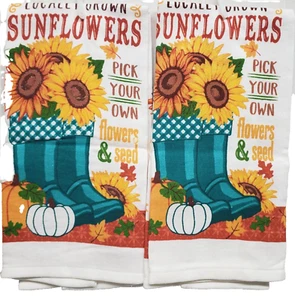 Set of 2 Same Printed Kitchen Towels (15" x 25") LOCALLY GROWN SUNFLOWERS, MI - Picture 1 of 24