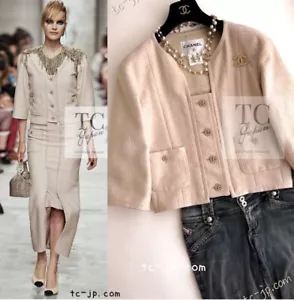 $3.8K CHANEL 14C Beige Cropped Jacket CC Buttons by Karl Lagerfeld 40 42 US8 10 - Picture 1 of 21