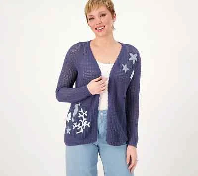 Isaac Mizrahi Live! Cárdigan Bridgehampton Seaside Crochet Indigo 2X A593188 Foto 1 de 2