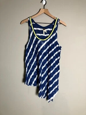 Camiseta sin mangas asimétrica a rayas azul blanco transparente Free People We The Free nueva con etiquetas M $58 Foto 1 de 4