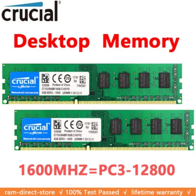 CRUCIAL DDR3 8GB 2X4GB 1600 MHz PC3-12800 Desktop Memory RAM 240pin DIMM 1.5V - Image 1 of 4