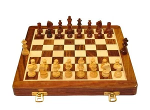 Handmade Foldable Magnetic Chess Board Set Wooden Magnetic Extra Queens 10.5" - Picture 1 of 4