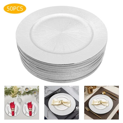 50pcs Round Silver Charger Plates Reusable Serving Plates For Holidays Weddings - Image 1 of 4